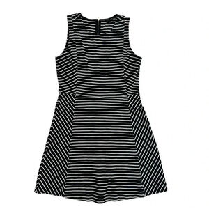 J. Crew Womens Fit Flare Dress Striped Back Zip Cotton Black White Size 8 EUC